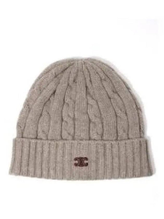 Triomphe Cable Knit Cashmere Beanie Light Taupe - CELINE - BALAAN 2