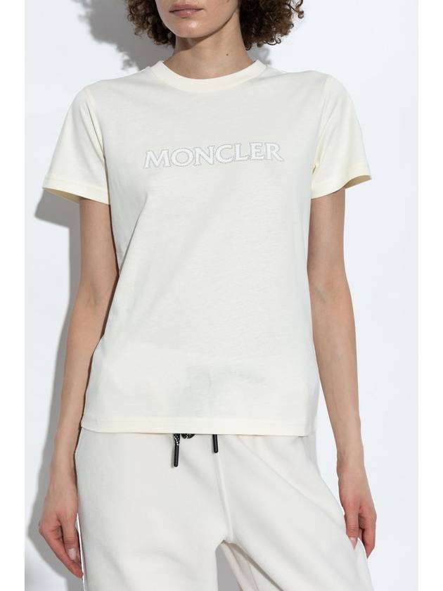 Rhinestone Logo Short Sleeve T Shirt White - MONCLER - BALAAN 4