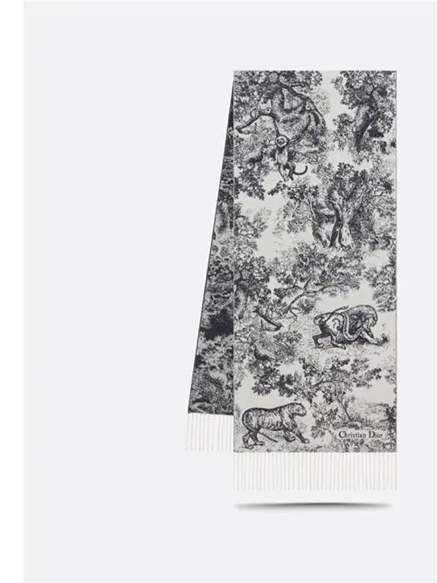 Toile De Jouy Sauvage Cashmere Wool Scarf Navy Blue - DIOR - BALAAN 3