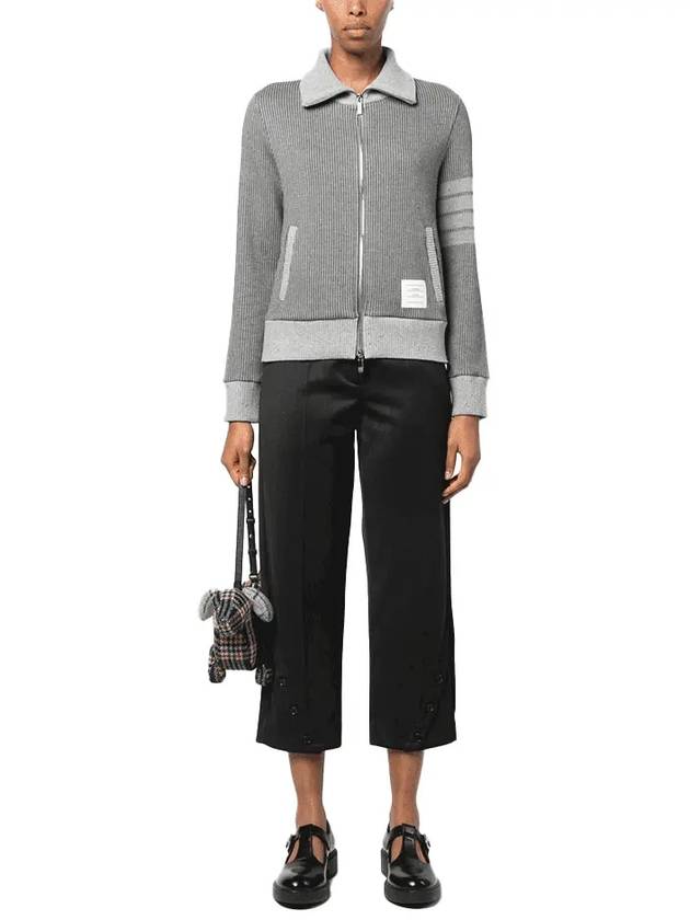 Women's 4-Bar Funnel-Neck Zip-Up Jacket Grey - THOM BROWNE - BALAAN 5