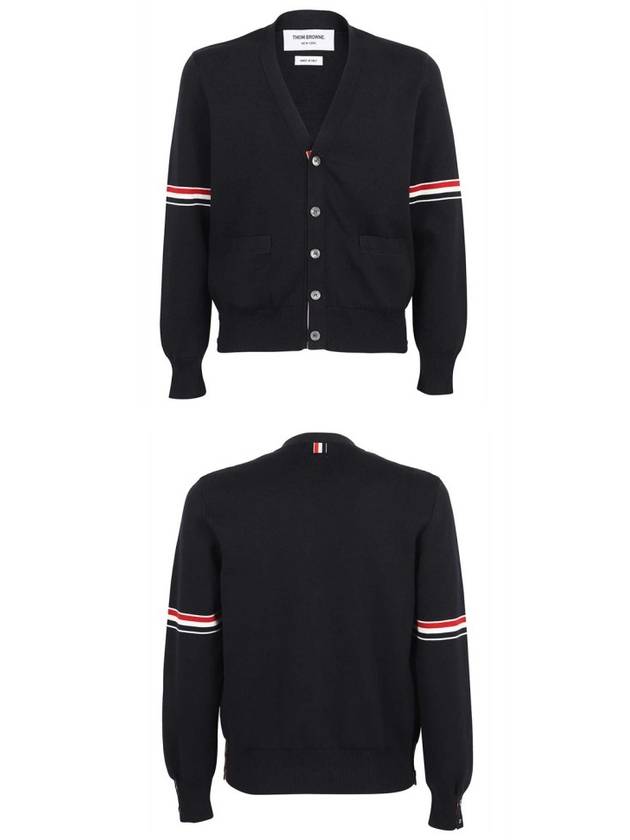 Milano Stitch Sprite Armband Cotton V-neck Cardigan Navy - THOM BROWNE - BALAAN 6