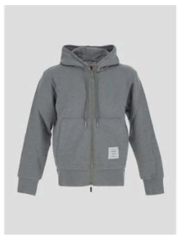 Center Back Stripe Cotton Zip Up Hoodie Light Grey - THOM BROWNE - BALAAN 2