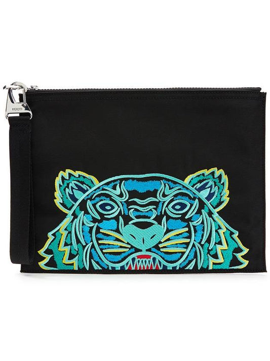 tiger logo embroidered clutch bag black - KENZO - BALAAN.