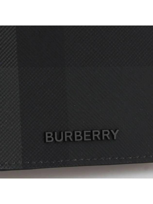 Logo Checked Leather Long Wallet Charcoal - BURBERRY - BALAAN 3