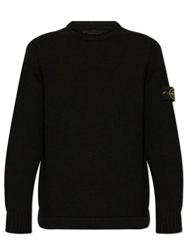 Compass Badge Wool Knit Top Black - STONE ISLAND - BALAAN 2