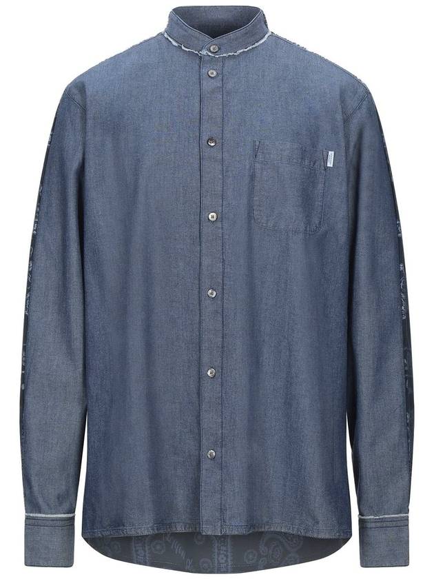 Dark Blue Denim Houston Collarless Shirt - GOLDEN GOOSE - BALAAN 4