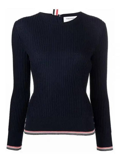 Women's Lightweight Baby Cable Wool Knit Top Navy - THOM BROWNE - BALAAN 2