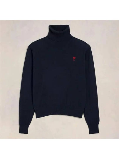 Heart Logo Wool Turtleneck Navy - AMI - BALAAN 2