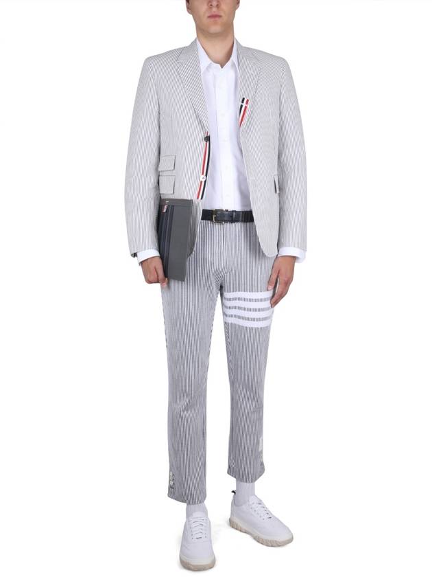 Men's Seersucker Gross Grain Jacket Medium Grey - THOM BROWNE - BALAAN 3