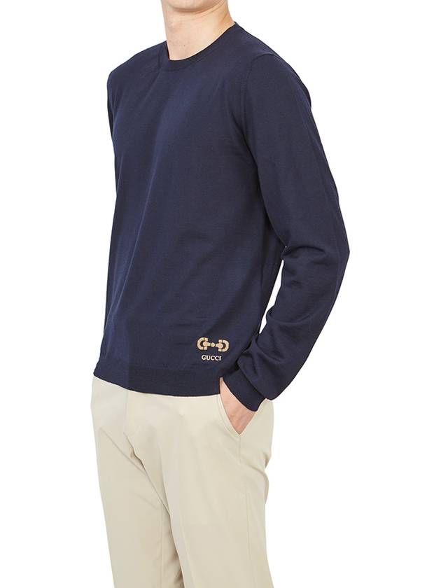 Horsebit Intarsia Wool Knit Top Navy - GUCCI - BALAAN 6