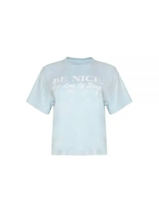 24 Be Nice Cropped T Shirt Baby BlueWhite TO046S412BB - SPORTY & RICH - BALAAN 1