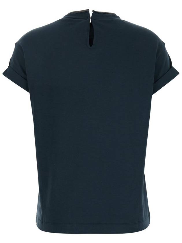 Crew Neck Turn-Up Sleeve Short Sleeve T-Shirt Navy - BRUNELLO CUCINELLI - BALAAN 3