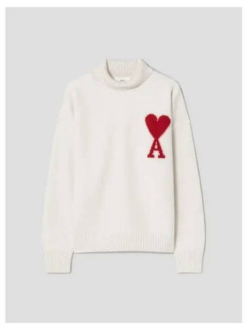 Unisex Intarsia Adc Funnel Neck Knit Sweater Off White Red Domestic Product GM0024091068109 - AMI - BALAAN 1