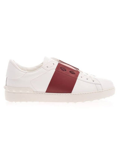 Men's Hidden Open Band Low Top Sneakers White Burgundy - VALENTINO - BALAAN 1