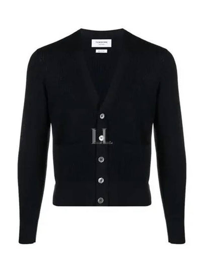 Wool Crepe 4-Bar Relaxed Fit Cardigan Navy - THOM BROWNE - BALAAN 2