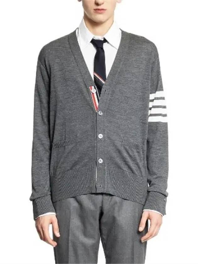 Men's Sustainable Classic Diagonal Wool Cardigan Medium Grey - THOM BROWNE - BALAAN 2