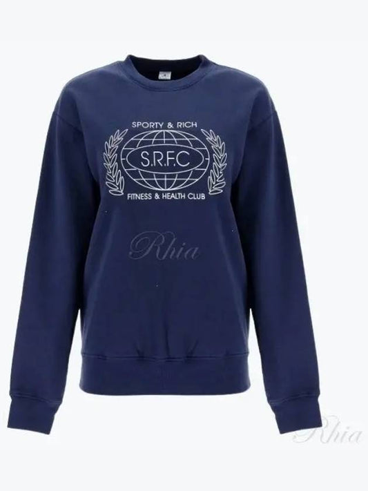 Logo Print Crew Neck Cotton Sweatshirt Navy - SPORTY & RICH - BALAAN 2