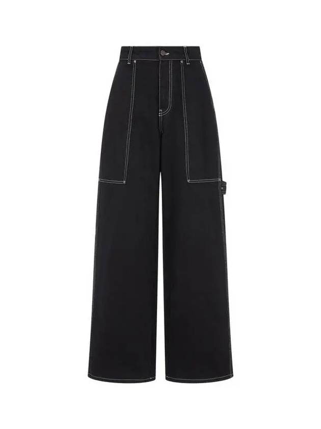 Women's Logo Patch Wide Workwear Jeans Black 271861 - STELLA MCCARTNEY - BALAAN 1