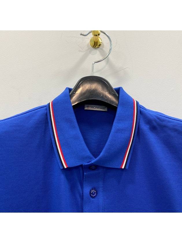 Men's Logo Three Stripes Point Short Sleeve Polo Shirt Blue - MONCLER - BALAAN 5