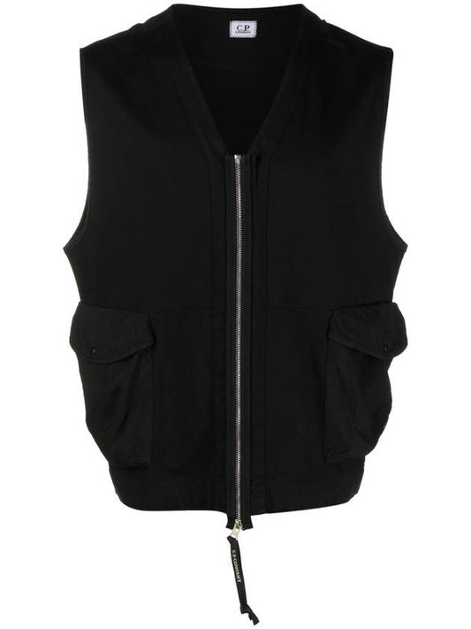 Heavy Jersey Mix Zipper Vest Black - CP COMPANY - BALAAN 1