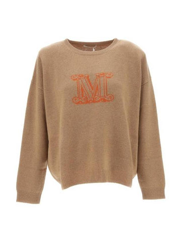 Edo M Logo Cashmere Knit Top Brown - MAX MARA - BALAAN 1