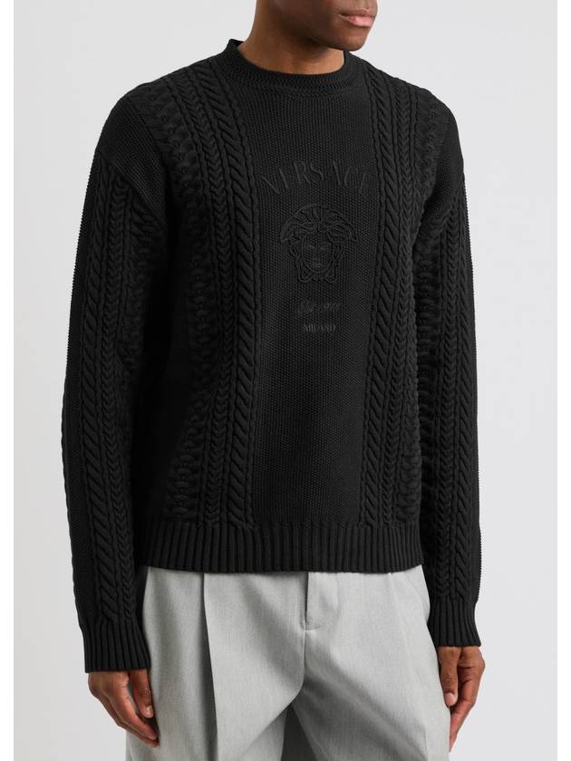 Embroidered Logo Cable Knit Top Black - VERSACE - BALAAN 3