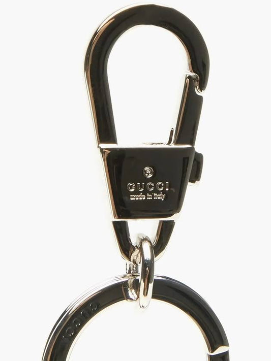 GG logo monogram embossed perforated leather key ring black - GUCCI - BALAAN 2