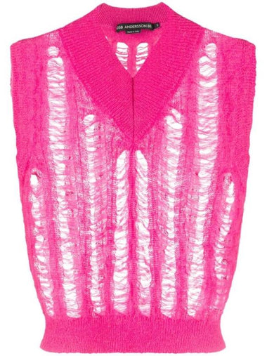 V-Neck Open Knit Vest Pink - ANDERSSON BELL - BALAAN 1