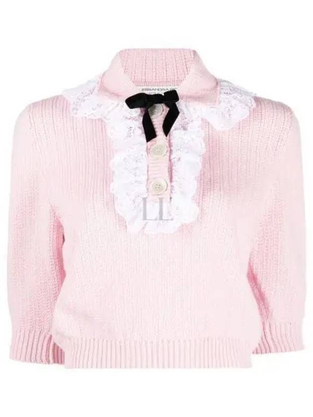 Wool Collar Short Sleeve Knit Top Pink - ALESSANDRA RICH - BALAAN 2