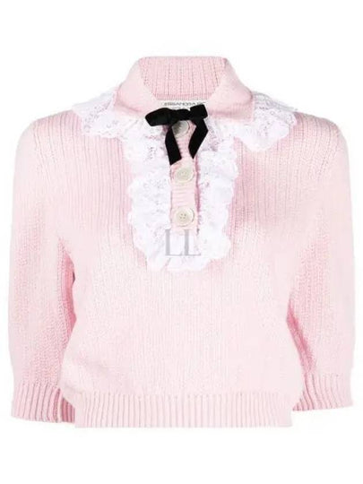 Wool Collar Short Sleeve Knit Top Pink - ALESSANDRA RICH - BALAAN 2