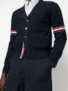 RWB V-neck Striped Virgin Wool Cardigan Navy - THOM BROWNE - BALAAN 4