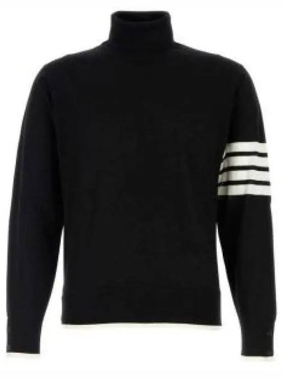 4 Bar Relaxed Fit Fine Merino Wool Turtle Neck Black - THOM BROWNE - BALAAN 2