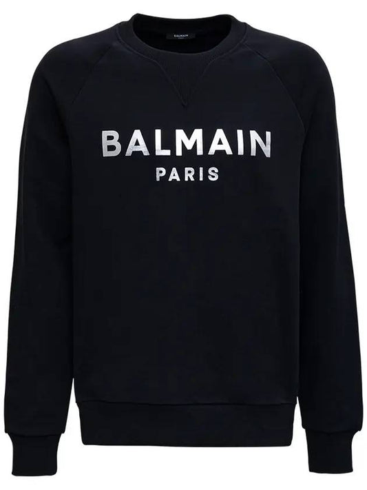 Paris Silver Logo Print Sweatshirt Black - BALMAIN - BALAAN.