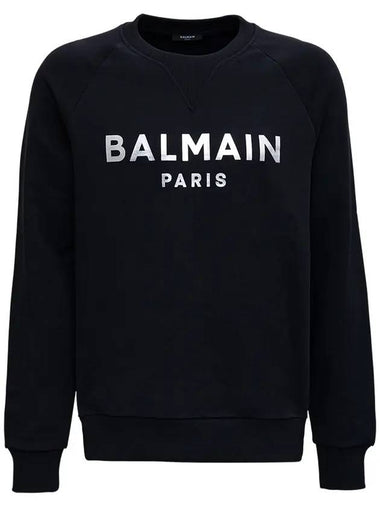 Paris Silver Logo Print Sweatshirt Black - BALMAIN - BALAAN 1