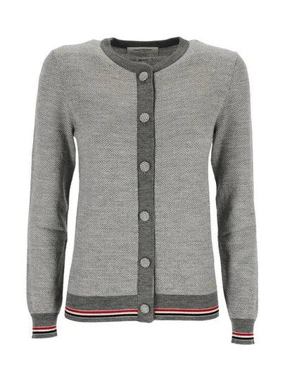 Herringbone Crew Neck Wool Cardigan Light Grey - THOM BROWNE - BALAAN 2