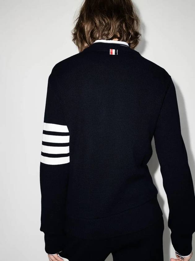 4-Bar Striped Waffle Wool Cashmere Pullover Knit Top Navy - THOM BROWNE - BALAAN 4