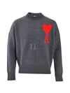 Big Heart Logo Wool Knit Top Grey - AMI - BALAAN 2