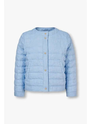 Women s Cropped Linen Down Padded Jacket Blue - HERNO - BALAAN 1