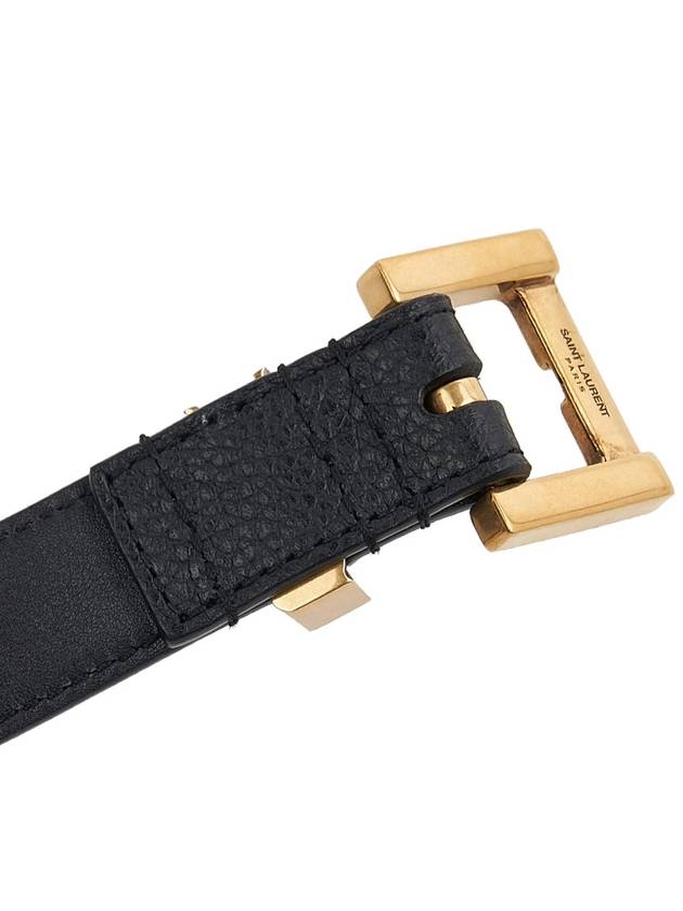 Cassandre Grained Leather Square Buckle Thin Belt Black - SAINT LAURENT - BALAAN 8