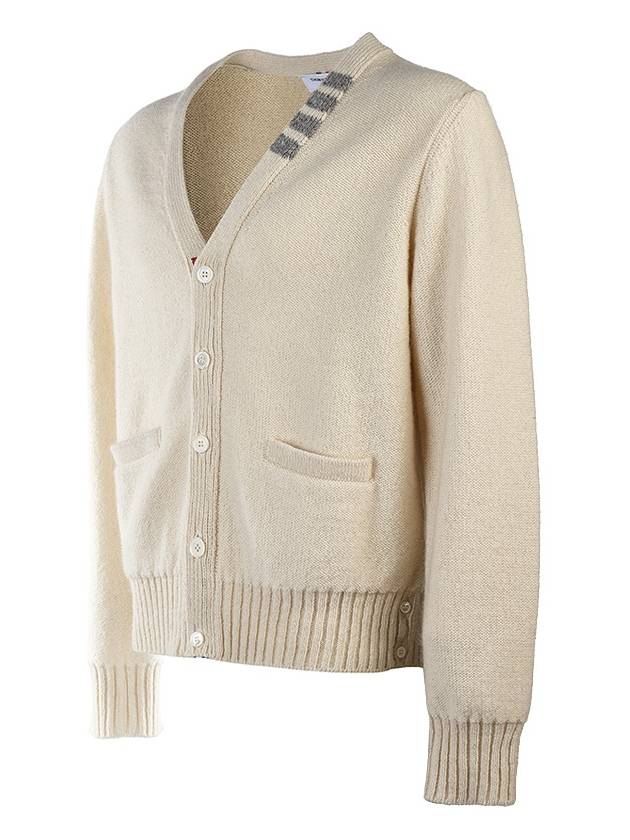 Reverse Jersey Stitch Donegal 4 Bar V Neck Cardigan White - THOM BROWNE - BALAAN 3