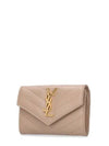 Gold color metal logo monogram leather envelope card wallet - SAINT LAURENT - BALAAN 2