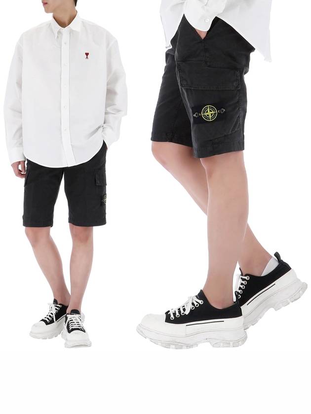 Compass Badge Cargo Shorts Black - STONE ISLAND - BALAAN 2