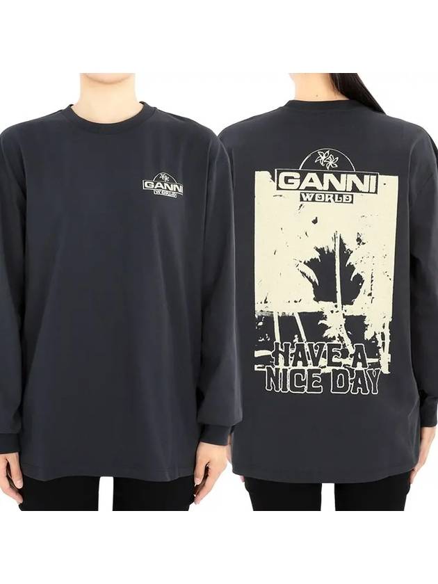 Logo Print Long Sleeve T-Shirt Black - GANNI - BALAAN 2