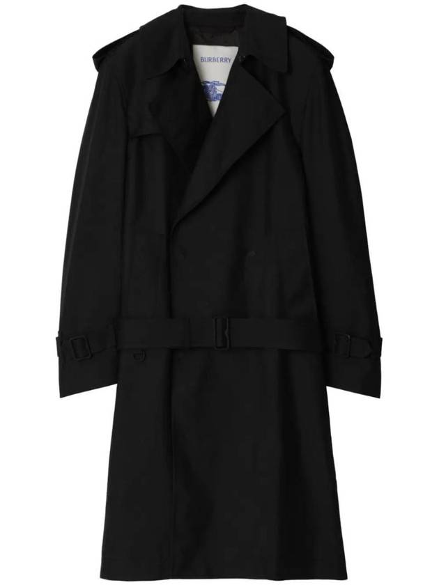 Belted Long Silk Blend Trench Coat Black - BURBERRY - BALAAN 1