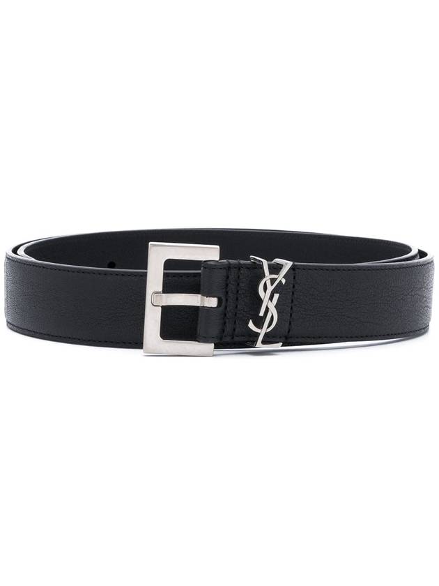 Silver Hardware Monogram Buckle Leather Belt Black - SAINT LAURENT - BALAAN 2