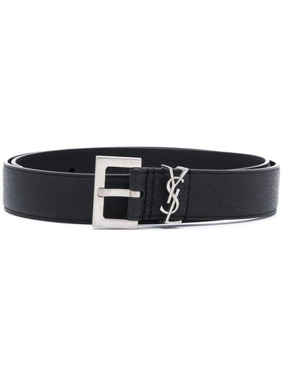 Silver Hardware Monogram Buckle Leather Belt Black - SAINT LAURENT - BALAAN 2