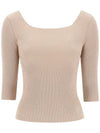 FF Cotton Rib Knit Top Beige - FENDI - BALAAN 2