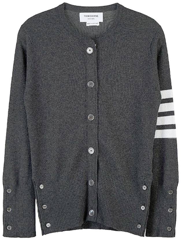 Cashmere Crew Neck Cardigan Medium Grey - THOM BROWNE - BALAAN.