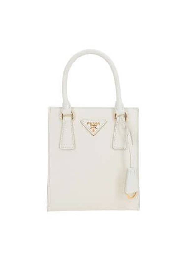 Triangle Logo Saffiano Leather Tote Bag White - PRADA - BALAAN 2