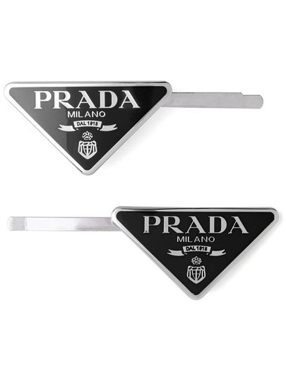 Triangle Logo Hair Clip Silver Black - PRADA - BALAAN 2